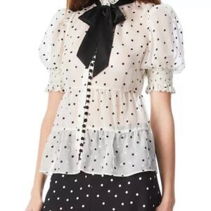 ALICE + OLIVIA Vicky Polka Dot Tie Neck Silk Blend Blouse Size S $350